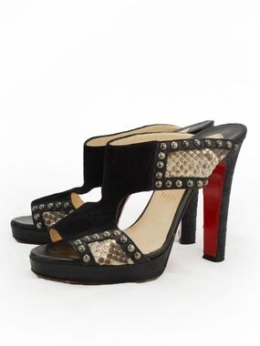 Christian Louboutin Hassaneta Snakeskin Studded Leather Platform Sandal Heels